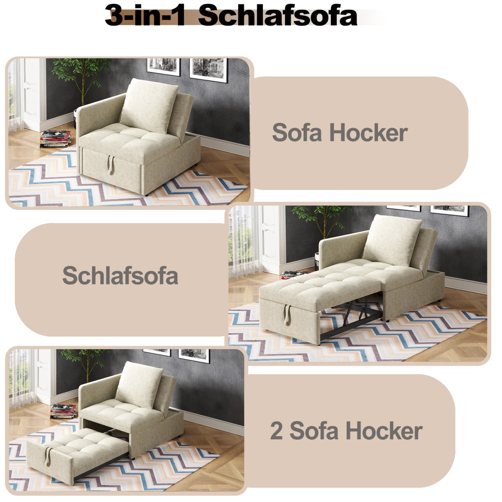 DIVANO LETTO 3 in 1 177x68x65 cm Beige con schienale regolabile