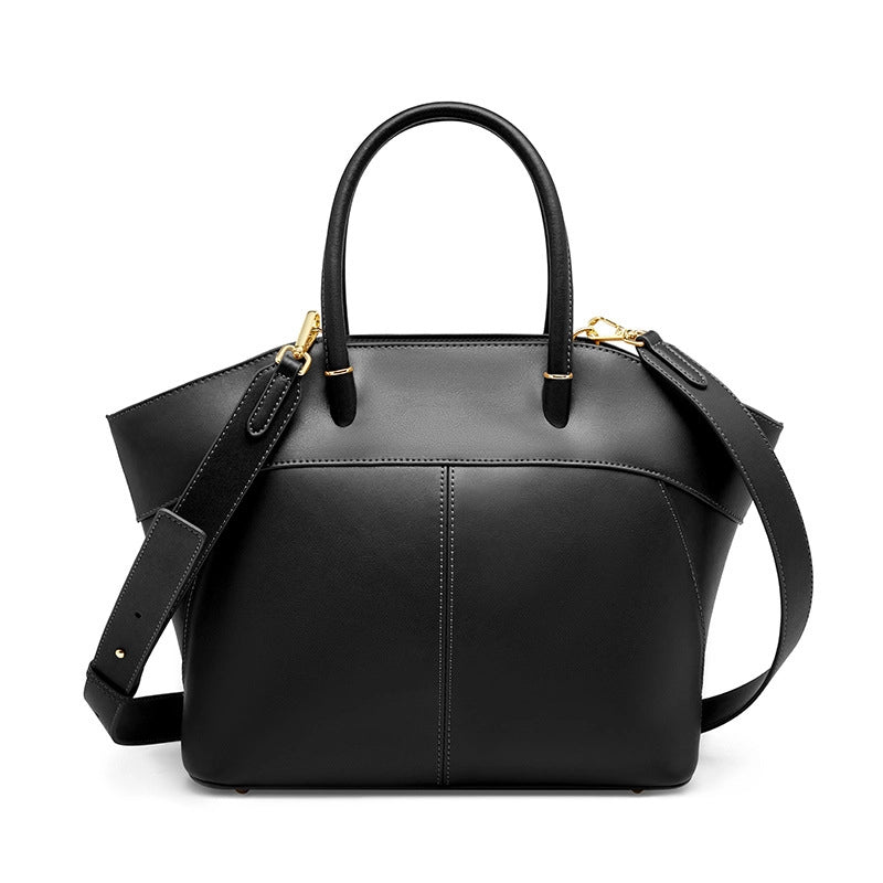 Borsa a tracolla da donna in vera pelle, modello tote bag, colore nero.