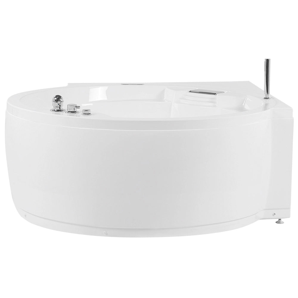 Vasca Idromassaggio Angolare Acrilico Bianco Getti Massaggio ⌀ 150 cm con Altoparlante LED Bluetooth