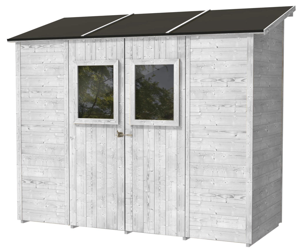 Casette Box da Giardino in Legno Porta Utensili 245x102x224 cm con 2 Porte e Finestre Ecla Bianca