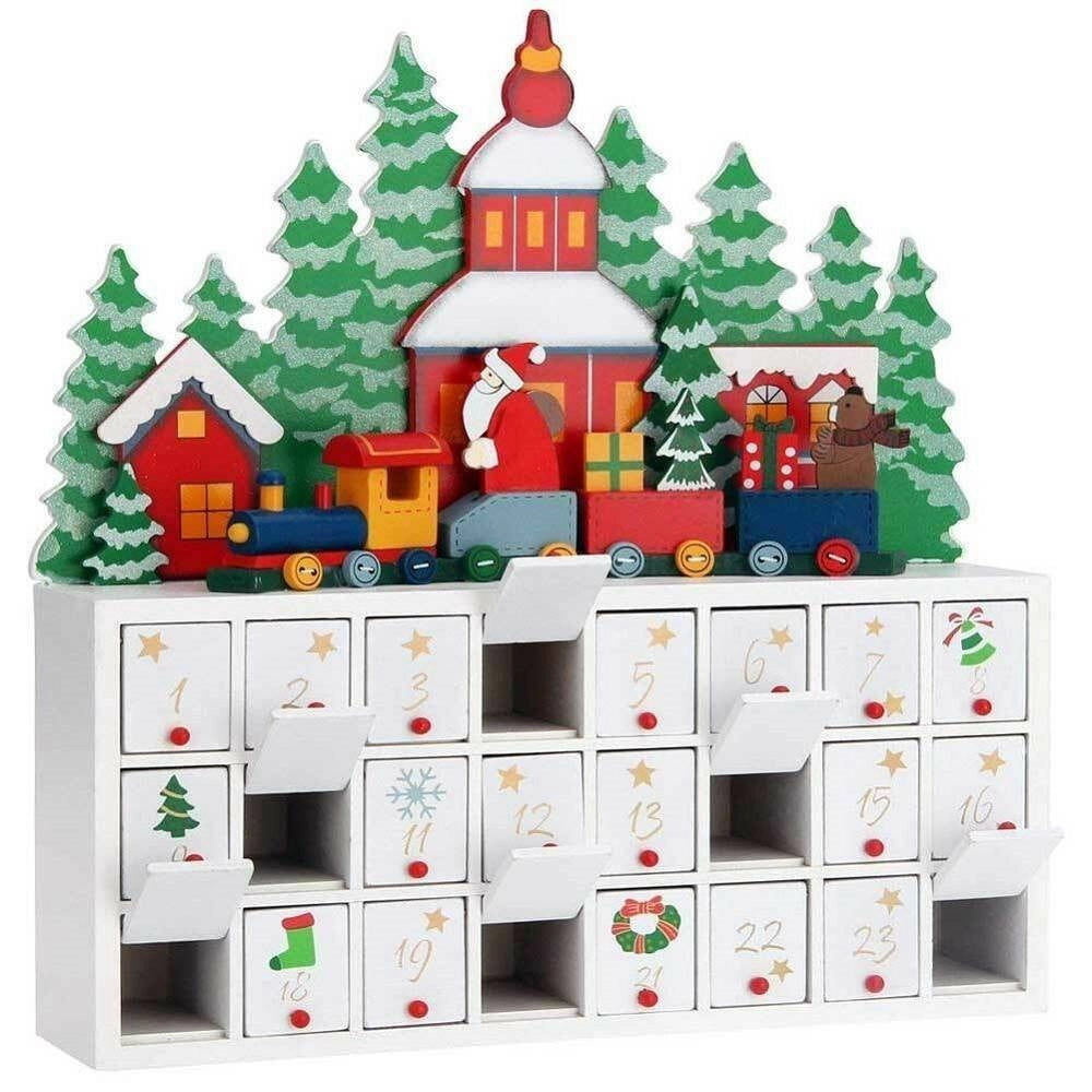 Trade Shop - Calendario Dell'avvento Trenino Natalizio Di Babbo Natale In Legno 24 Cassetti -
