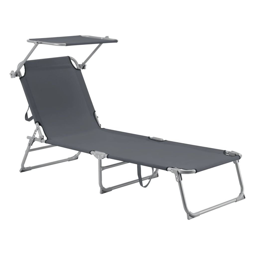 Lettino prendisole con parasole acciaio poliestere argento opaco grigio scuro 03_0006411