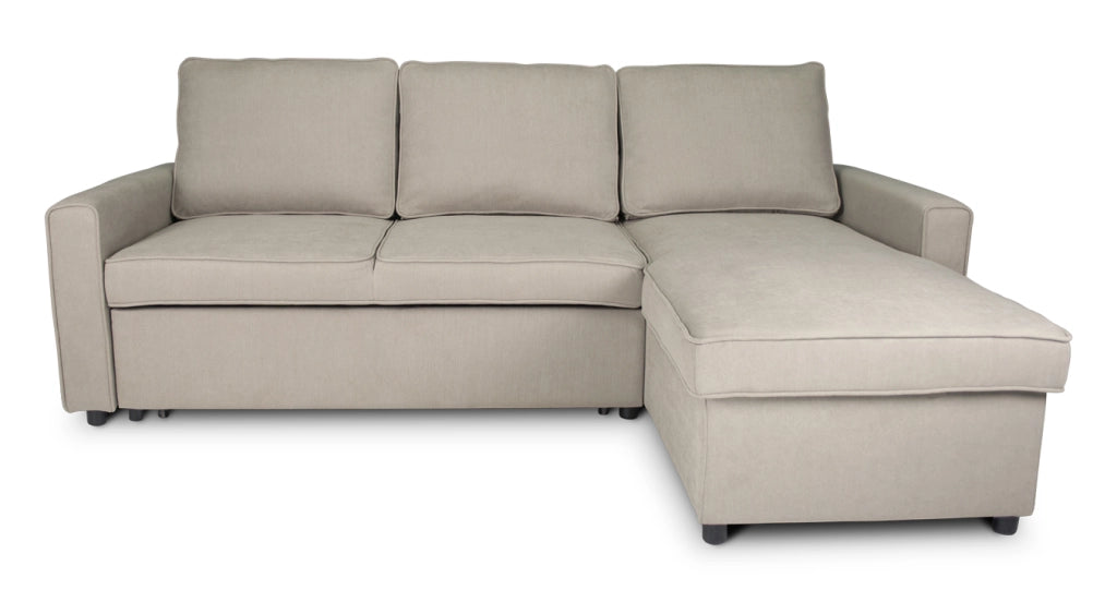 Divano letto angolare con contenitore, divano con chaise longue tortora - Kennedy DL-KE03CL