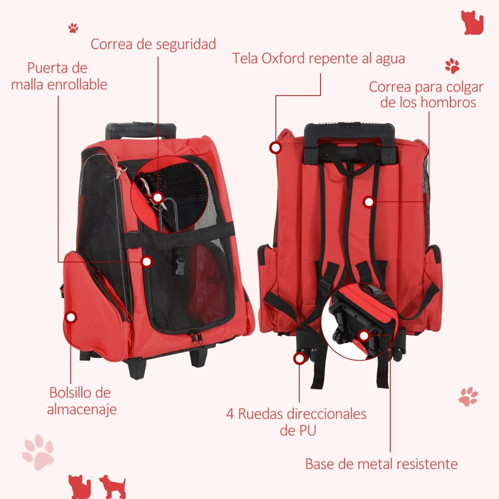 Carrello Trasportino per Cani 2 in 1 ¨C Zephmum ¨C Rosso 42x25x55 cm