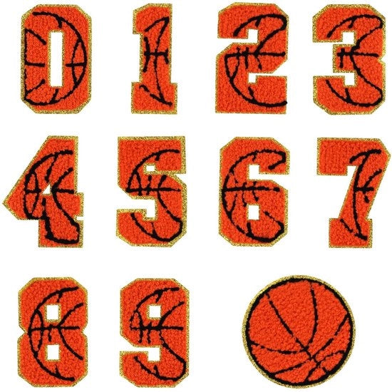 Pannelli applicabili da staccare 11 pezzi - stile basket 0-9 numeri - bordi dorati - ricami in chenille - decorativi - applicazioni per asciugamani