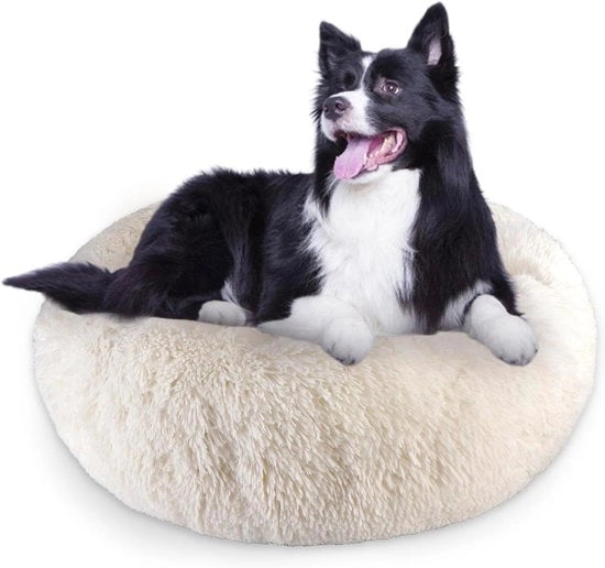 Letto per gatti in morbido piumino con supporto testa e collo - fondo antiscivolo - 76 cm - beige, adatto per gatti e piccoli cani