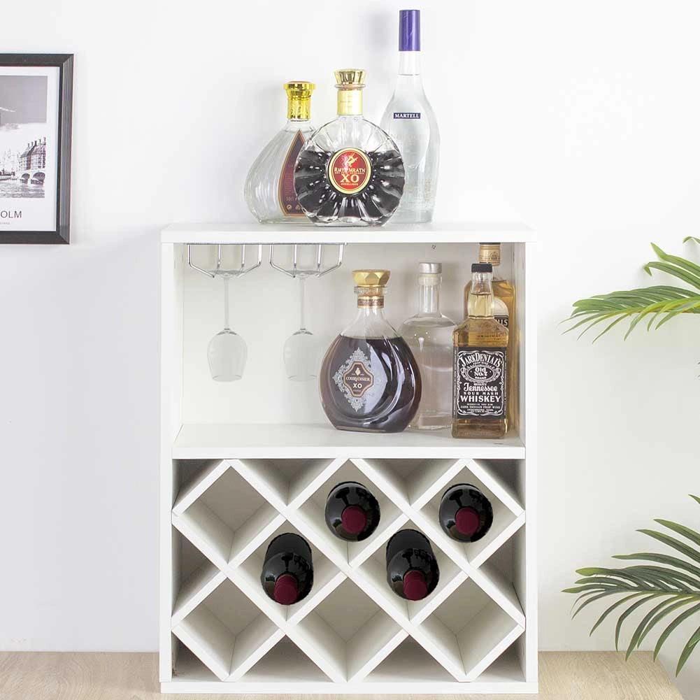 Mobile Bar Cantinetta per 8 Bottiglie Vino 51x28x63 cm Porta Calici in Legno Bianco