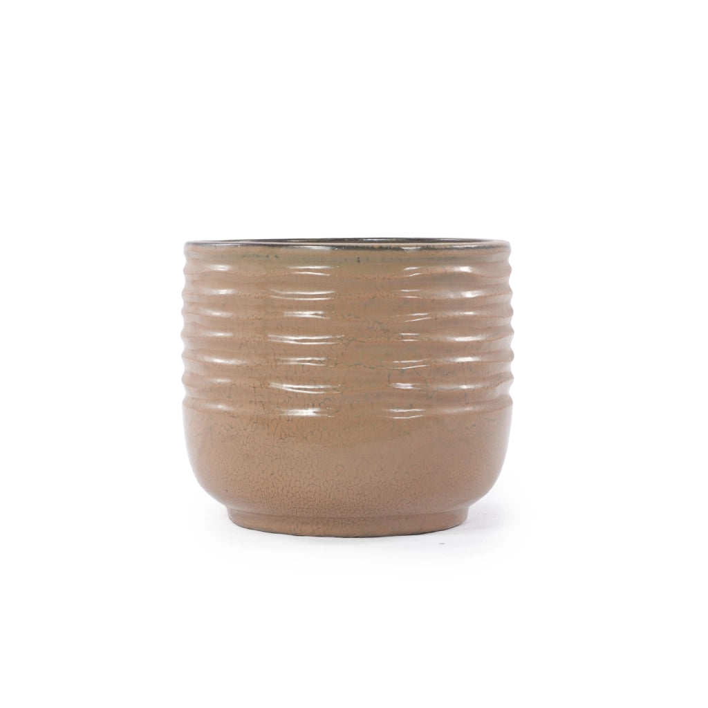 Vaso in ceramica artigianale Ø 26 cm, marrone chiaro lucido, resistente al gelo, per interni ed esterni