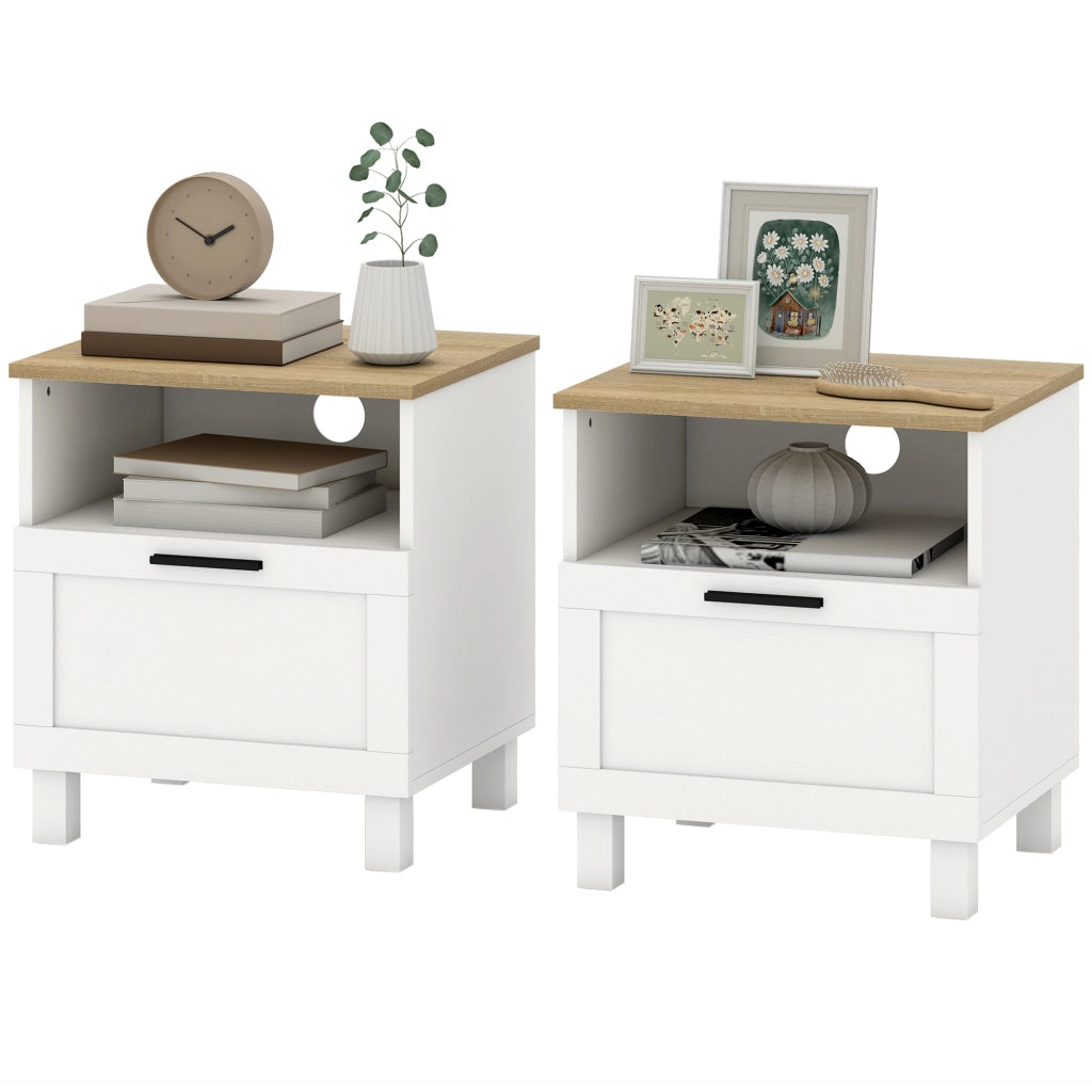 Comodino con cassetto e vano aperto ¨C Xylo ¨C Bianco legno 45x38x50 cm