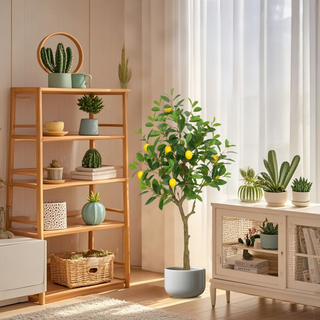 Albero di Limoni Artificiale 120 cm con Frutti Pianta in Vaso per Casa e Balcone