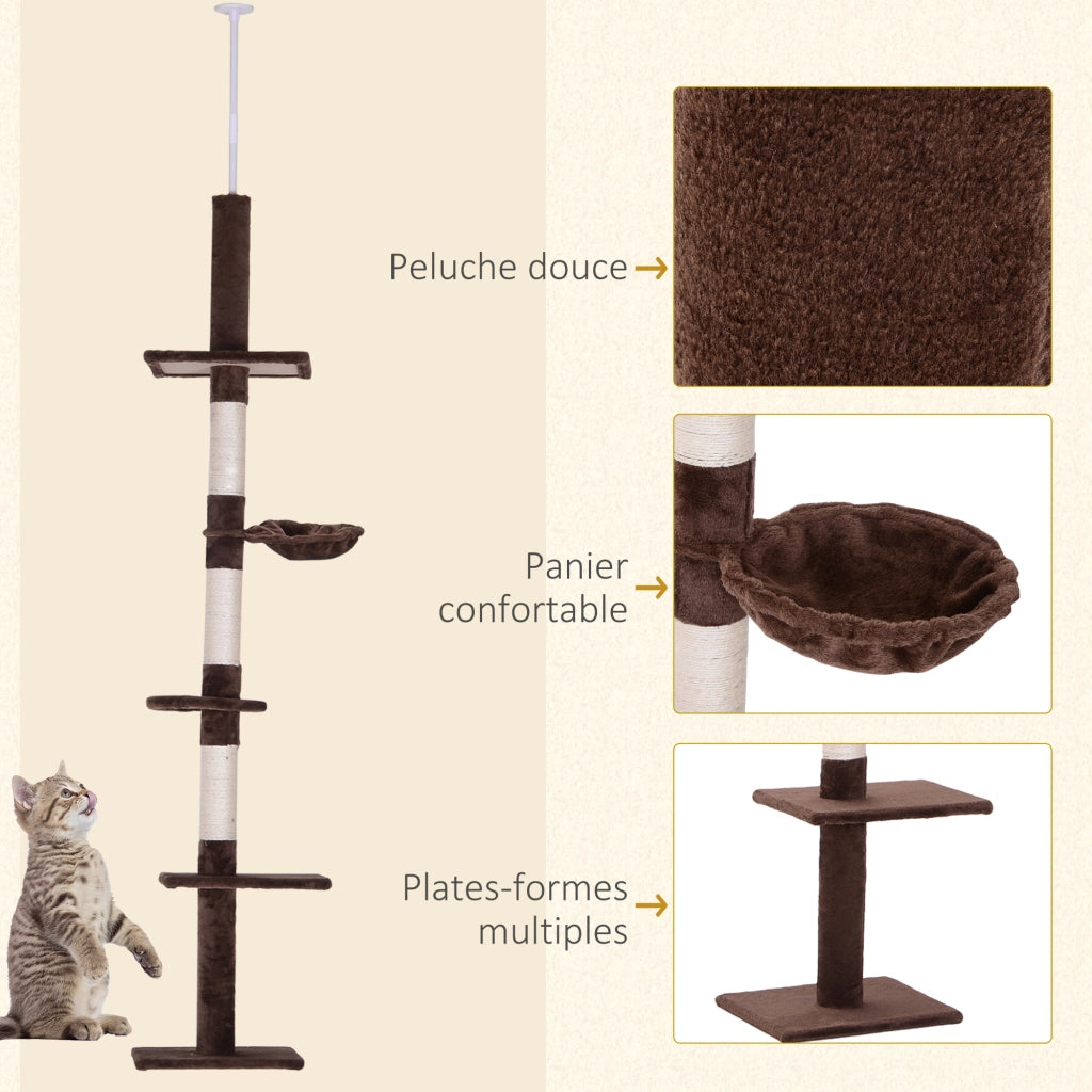 Albero tiragraffi per gatti 5 livelli ¨C zephmum ¨C marrone 34x40x230-260 cm