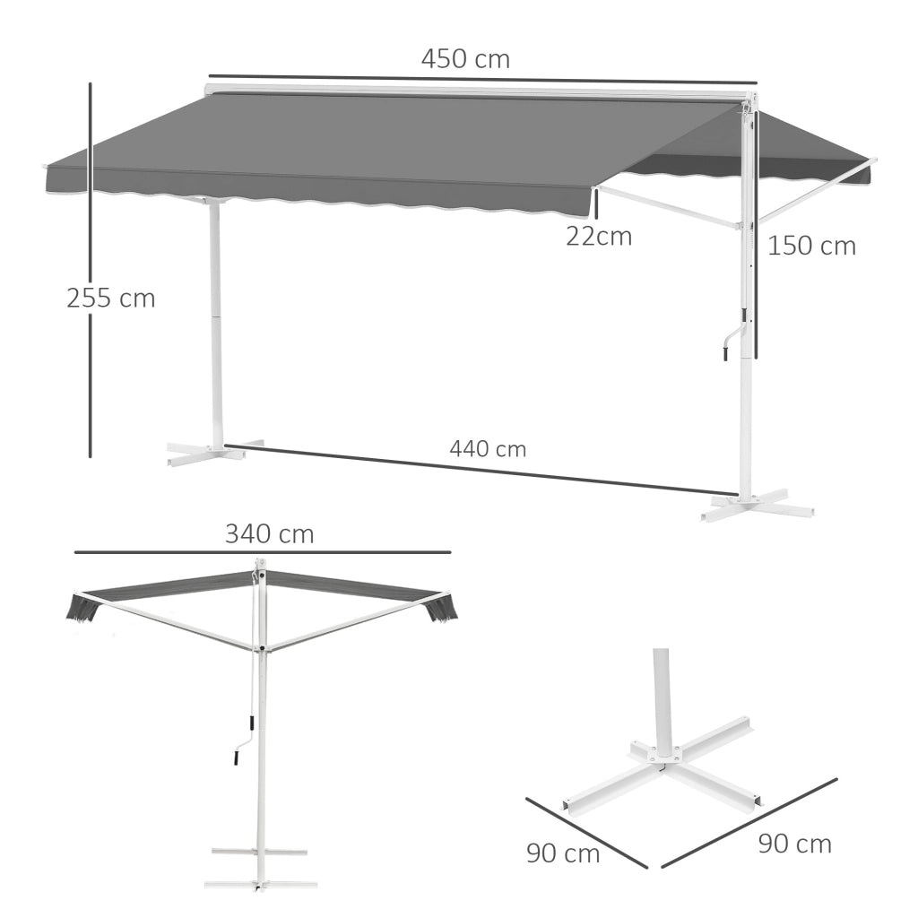 Tendone da giardino 4.5x3.4 m con tende verticali braccio pieghevole e manovella colore grigio adatto per terrazza