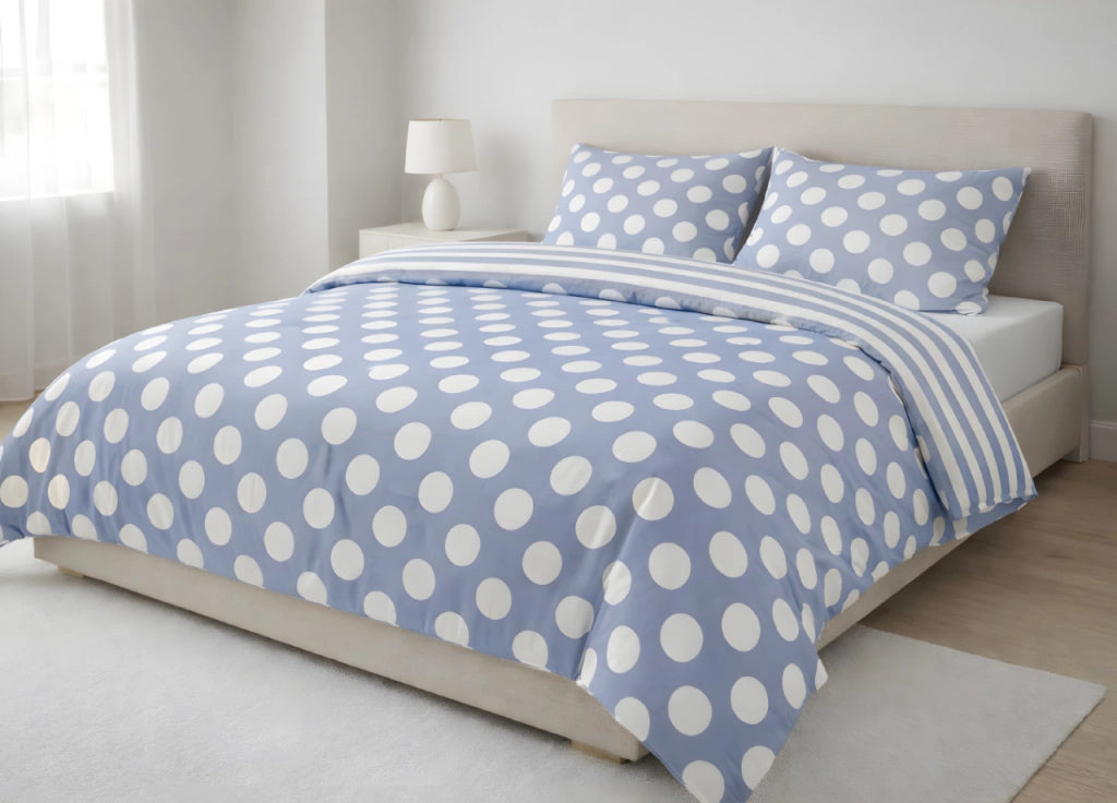 Sacco Copripiumino In 100% Cotone Made Italy Disegno Pois - Piazza E Mezza - Azzurro