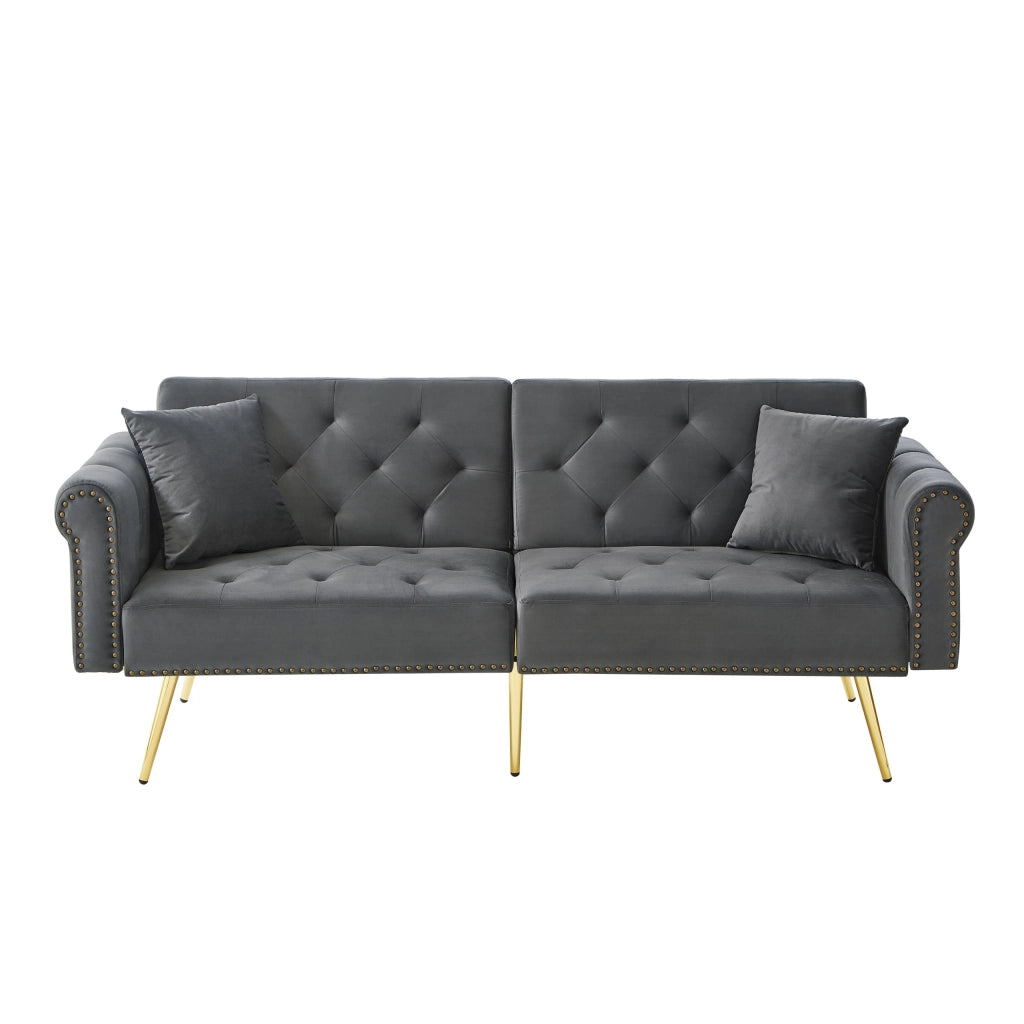 Divano Letto 2 Posti ¨C MINIMAL ¨C Velluto, Schienale Regolabile, Piedini Dorati