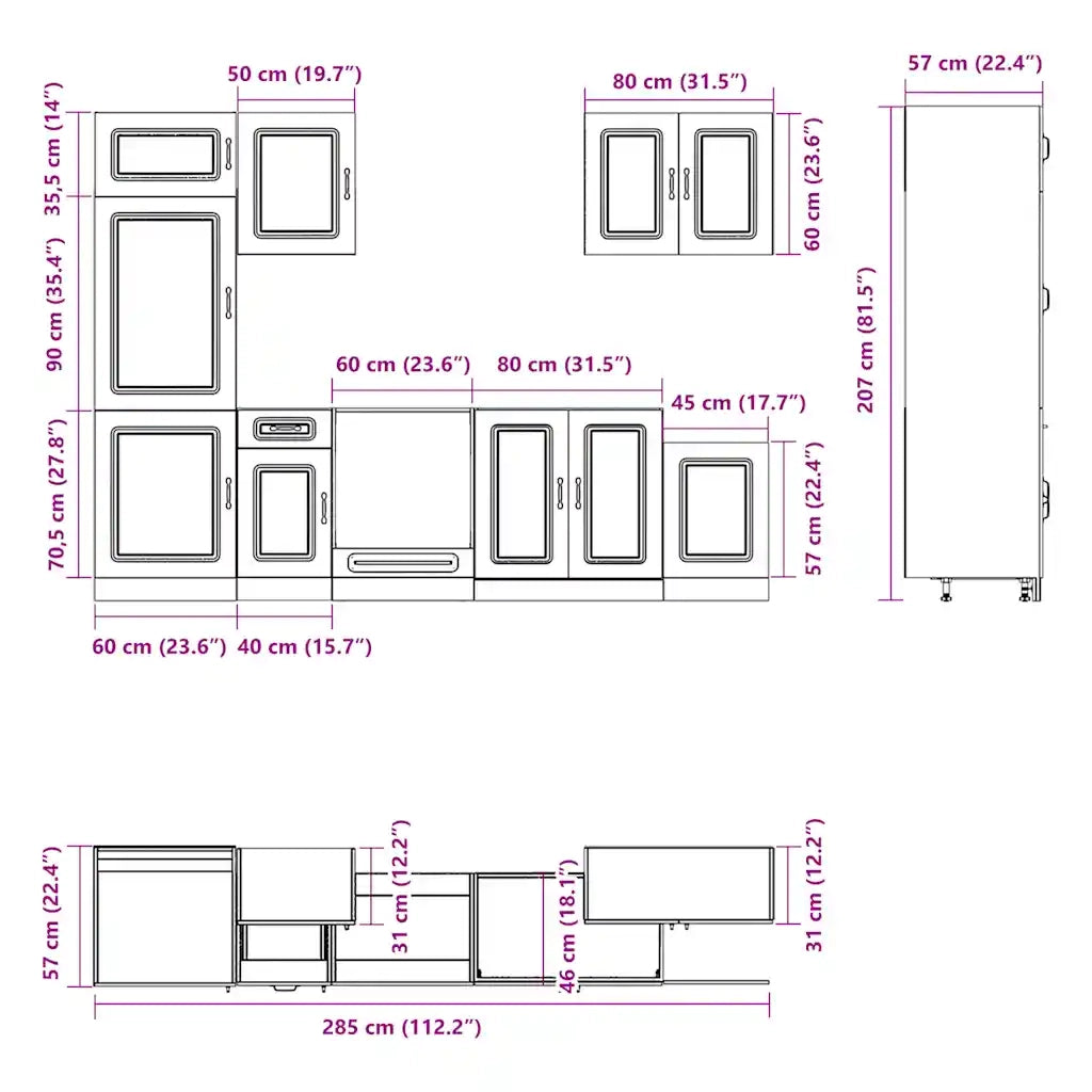 Set Mobili da Cucina 7 pz Kalmar Neri Legno Multistrato 3314762