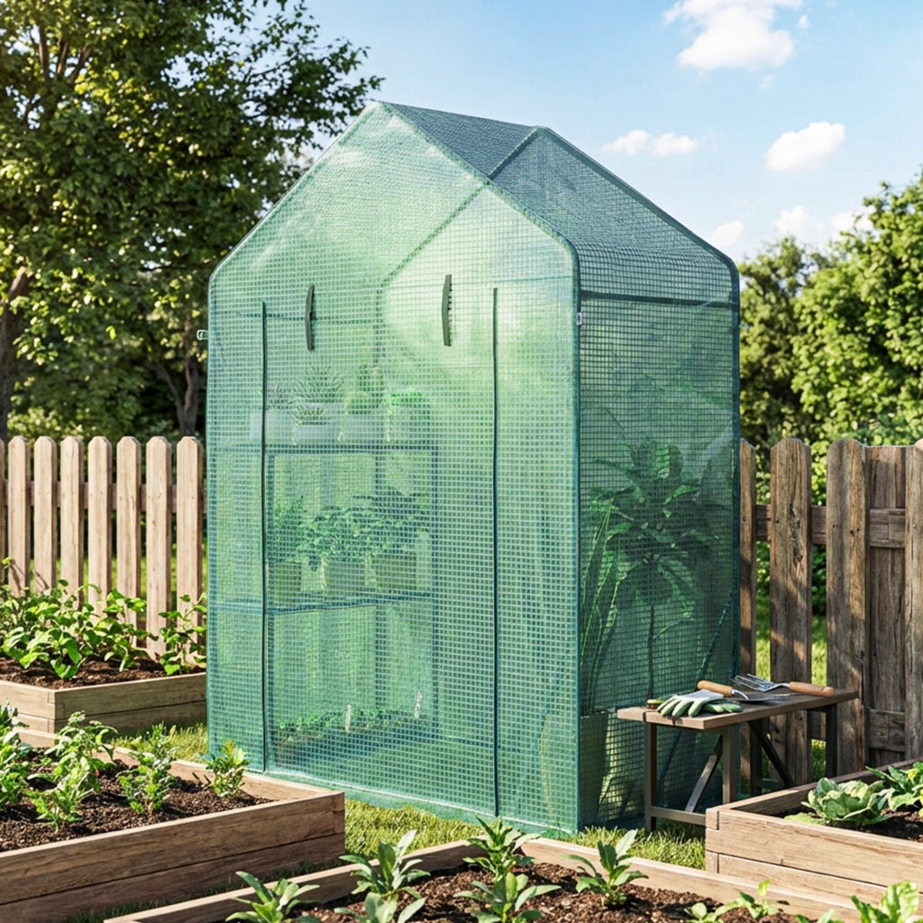 Serra da Giardino 143 x 73 x 195 cm con Scaffale a 2 Ripiani, Verde