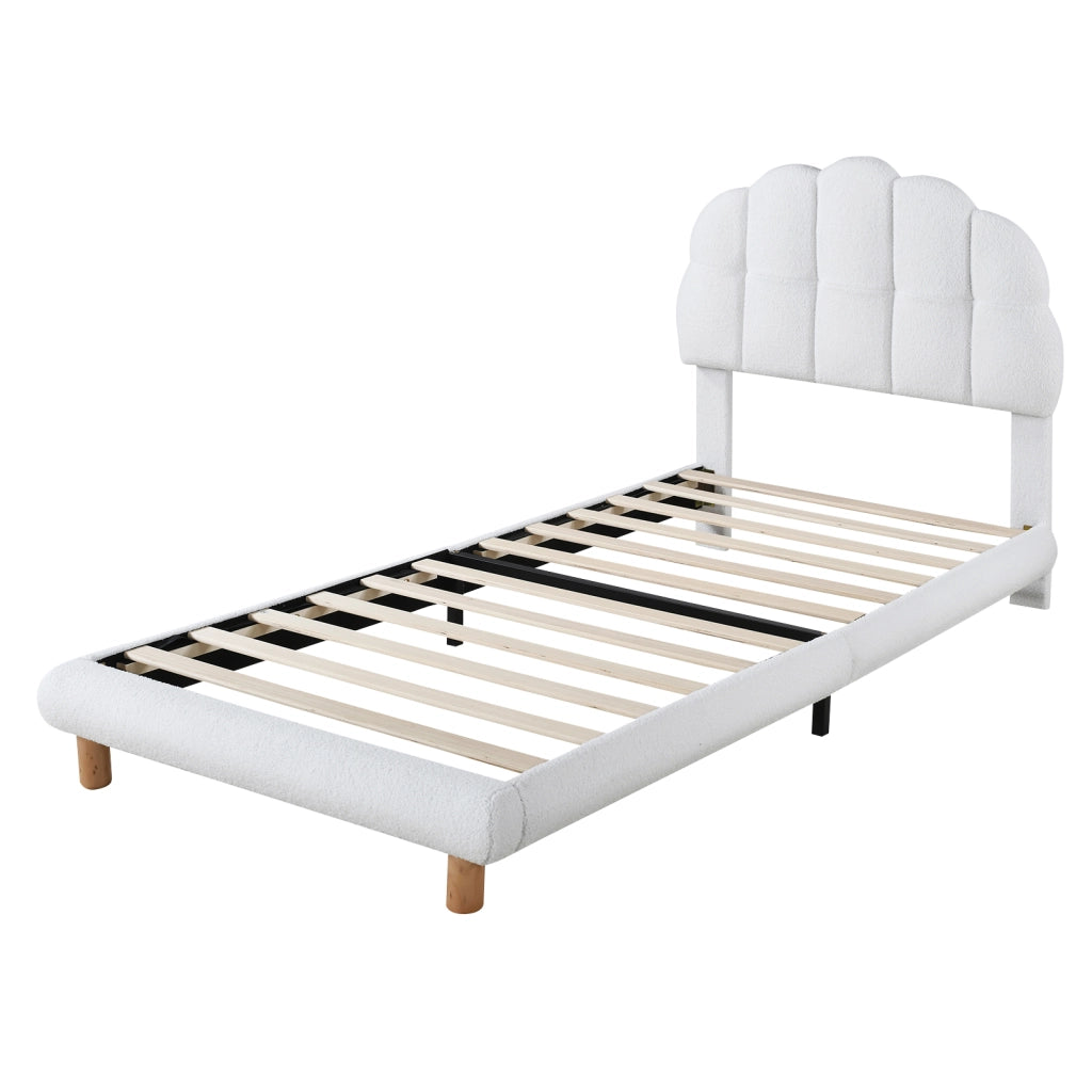 Letto per Bambini Letto Singolo 90×200 cm con Testiera Regolabile e Tessuto Bouclé; senza Materasso; Bianco