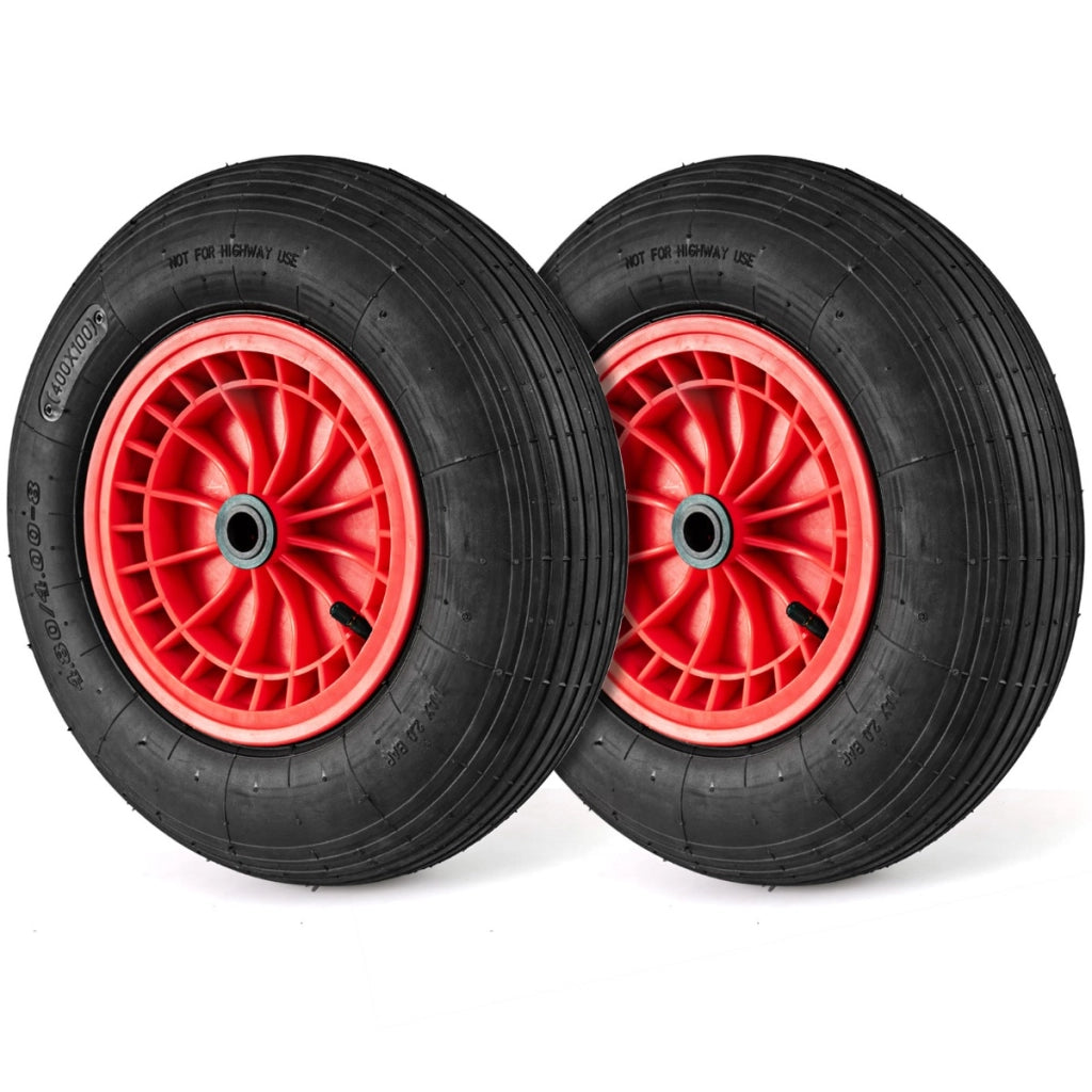 Set di 2 ruote in gomma 40 cm con cuscinetti 2 cm e mozzi centrati 8,8 cm-Set di 2 ruote e pneumatici per carriola