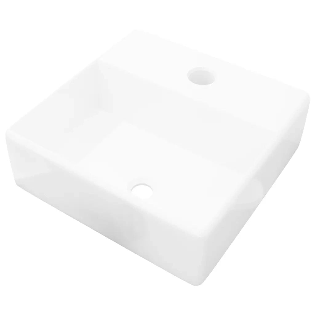 Lavandino-Lavello Bagno in Ceramica Bianca Quadrato con Foro Rubinetto