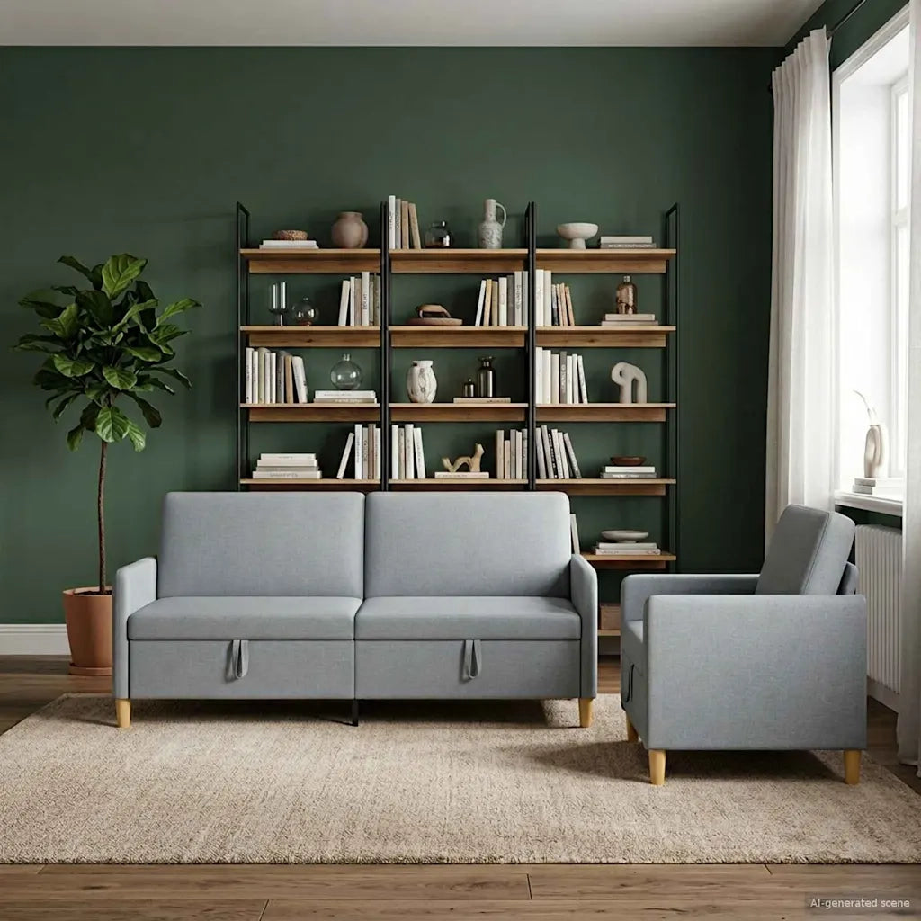 Set di Divani con Storage 2 pcs Grigio Chiaro Poliestere 3429232