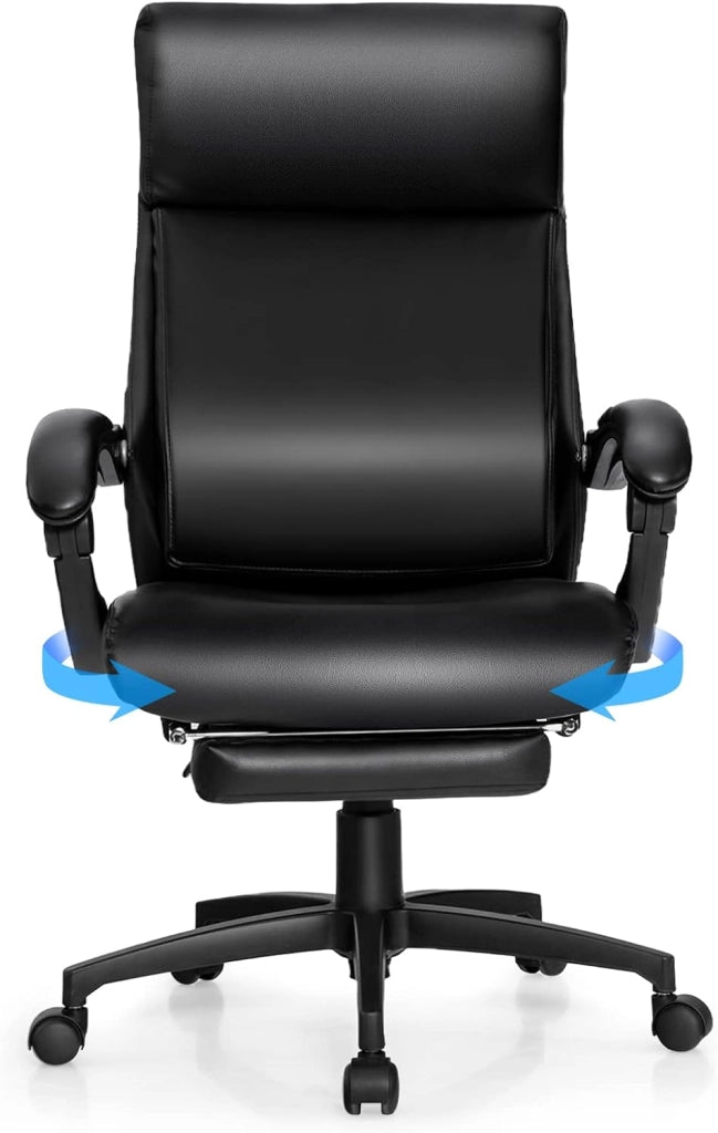 Sedia da Ufficio Girevole a 360°, Poltrona con Schienale Alto in Pelle Reclinabile, Altezza e Schienale Regolabile, Ergonomica Poggiatesta, Bracciolo e Poggiapiedi, Ruote, Portata 150 kg