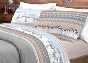 Completo Lenzuola Letto Pensieri Delicati 100% Cotone Dis. Inverno Polare - Matrimoniale - Beige