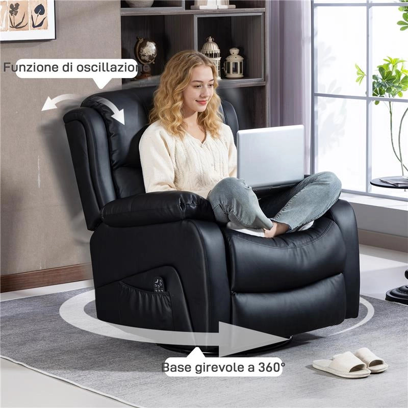 POLTRONA RELAX RECLINABILE CON 8 PUNTI MASSAGGIANTI, RISCALDANTI E POGGIAPIEDI, 87X97X100 CM, NERO