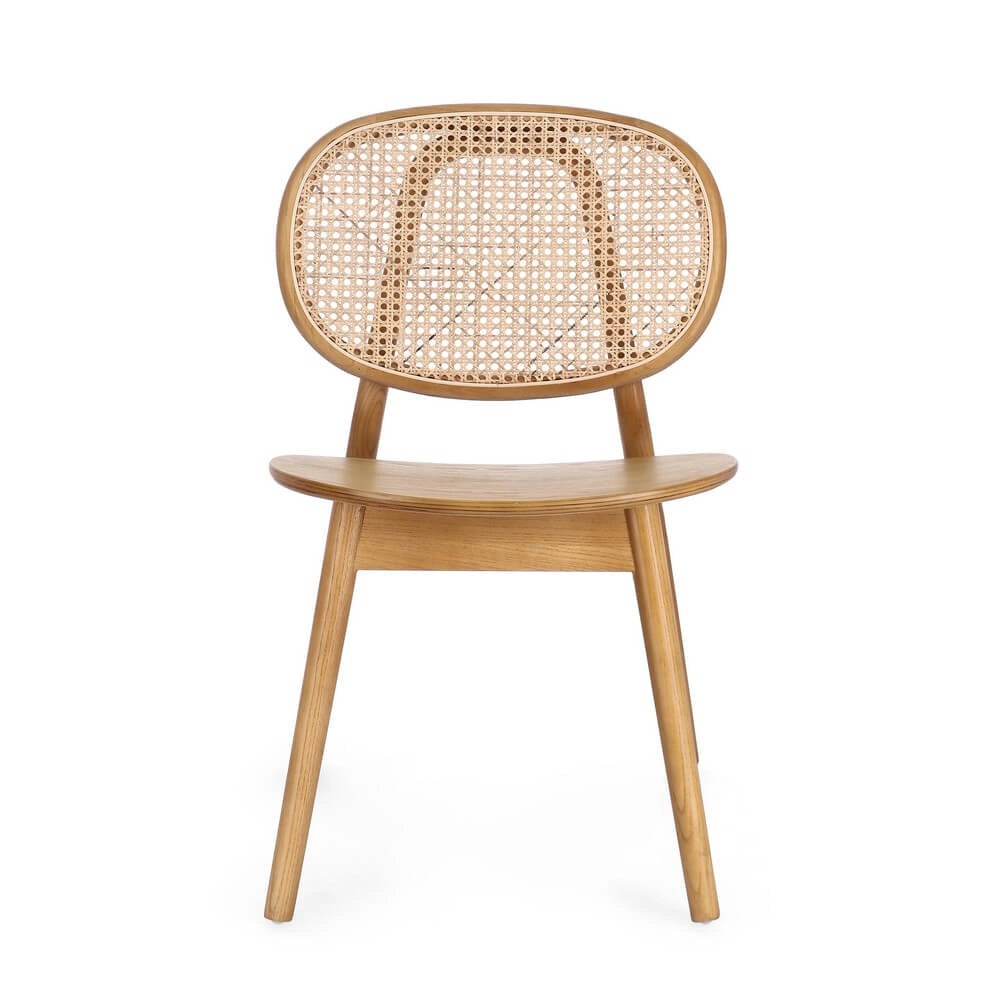 Sedia in Legno di Olmo con Schienale in Rattan Intrecciato - ELOISE