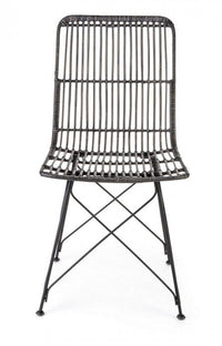 Set 4 Sedie 45x55x85 cm Metal Rattan in Fibre Naturali Nero