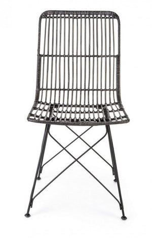 Set 4 Sedie 45x55x85 cm Metal Rattan in Fibre Naturali Nero