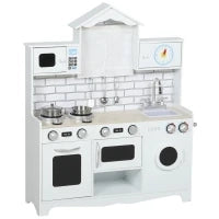 Cucina Giocattolo per Bambini 3-6 Anni in Legno con Set di Accessori, Lavandino e Manopole con Suoni, Bianco