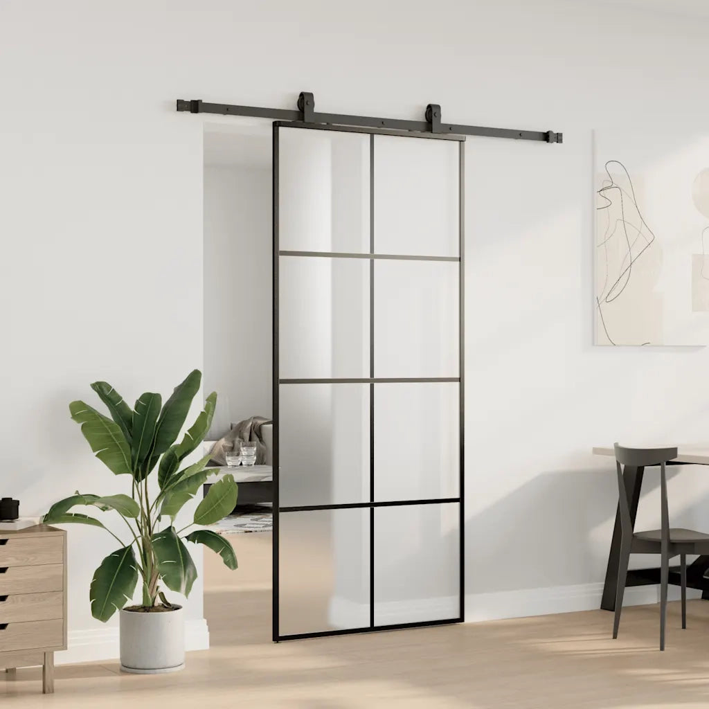 Porta Scorrevole con Ferramenta Nera 90x205 cm in Vetro ESG 3375805