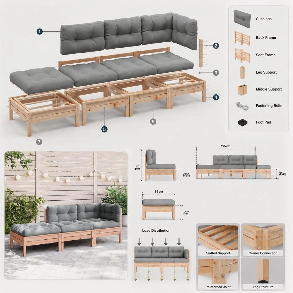 Garden Sofa With Cushions And Ottoman, 3-seater