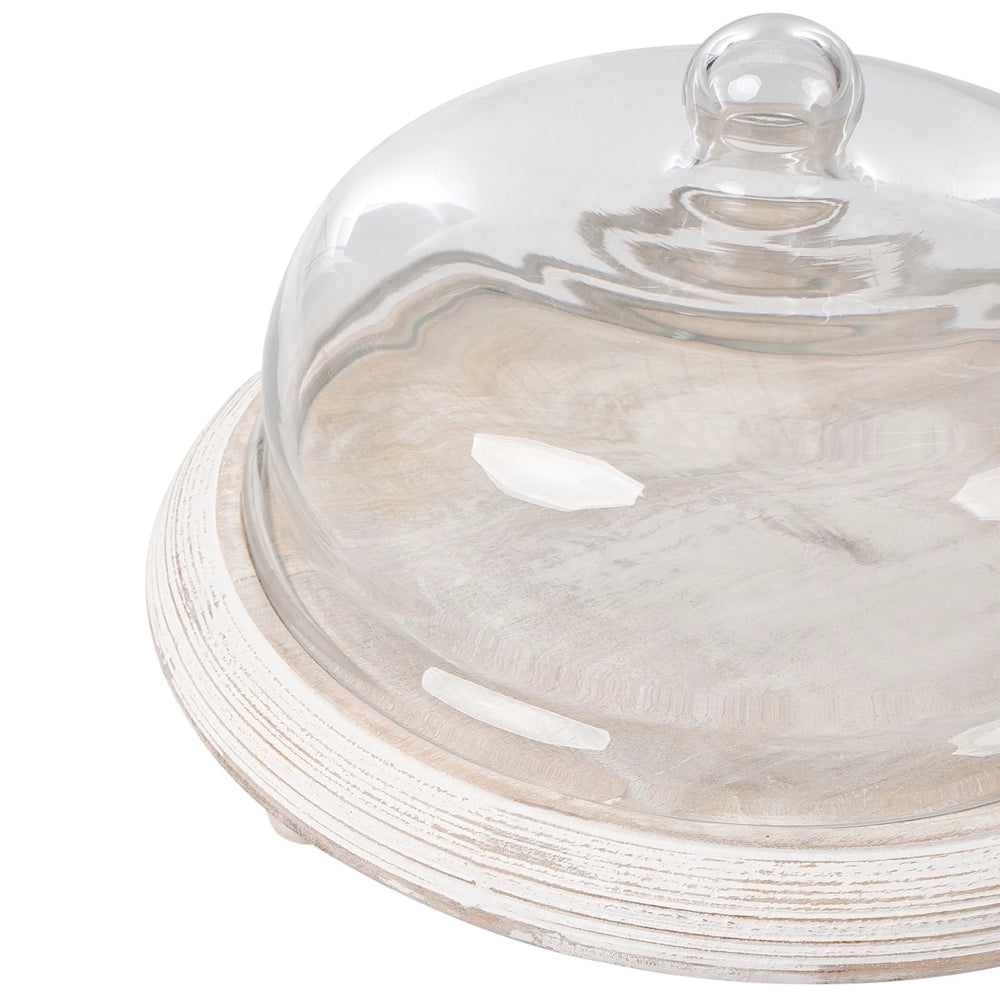 Vassoio per torte in legno di mango e coperchio in vetro Vassoio decorativo per torte pasticceria
