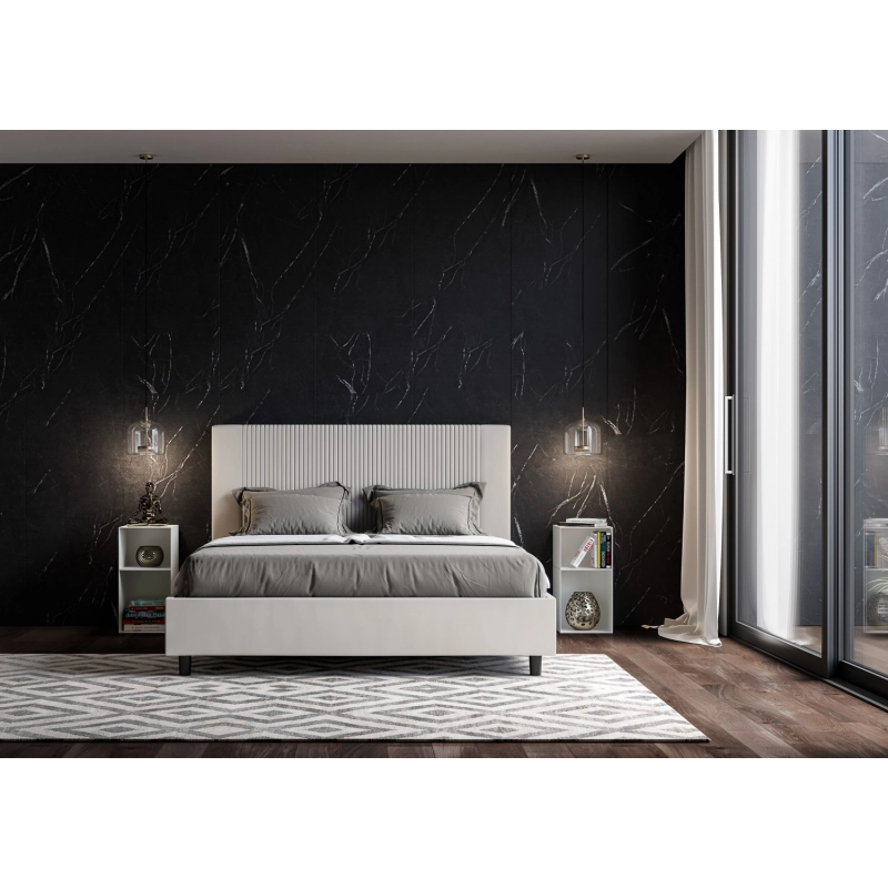 Letto imbottito Matrimoniale 160x210 cm Goya - Bianco,Similpelle,Con rete