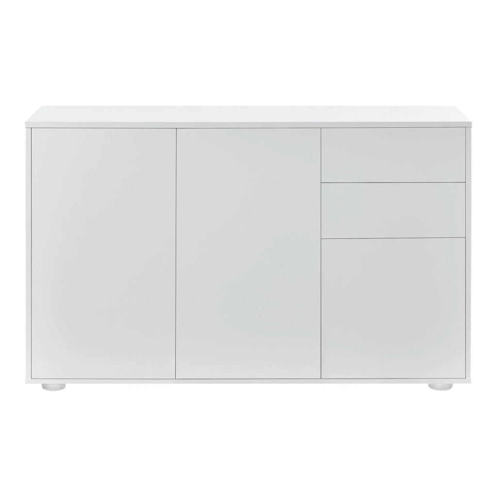 Credenza cassettiera pratico mobile contenitore con 2 cassetti 3 ante 117 cm bianco opaco 03_0005047