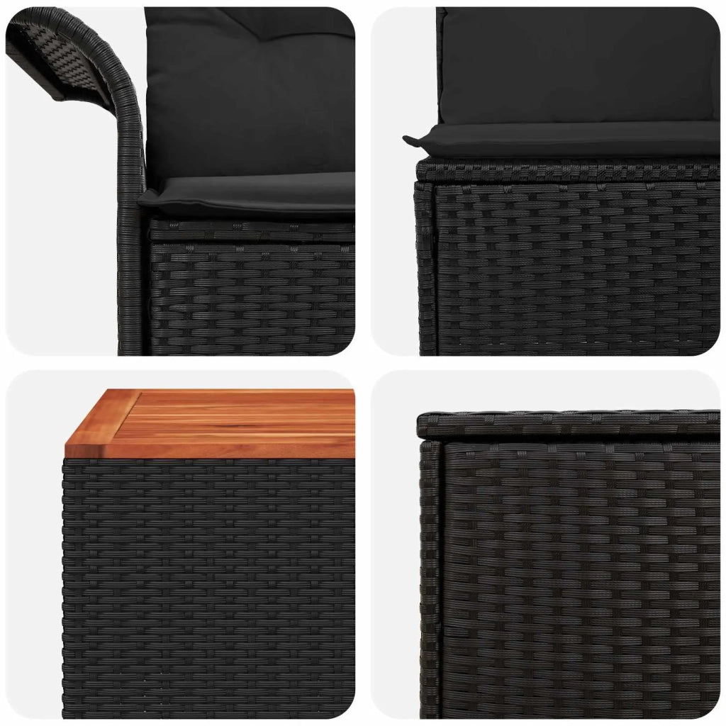 Set di divani 8 pz Nero Rattan sintetico e Acciaio 3447996