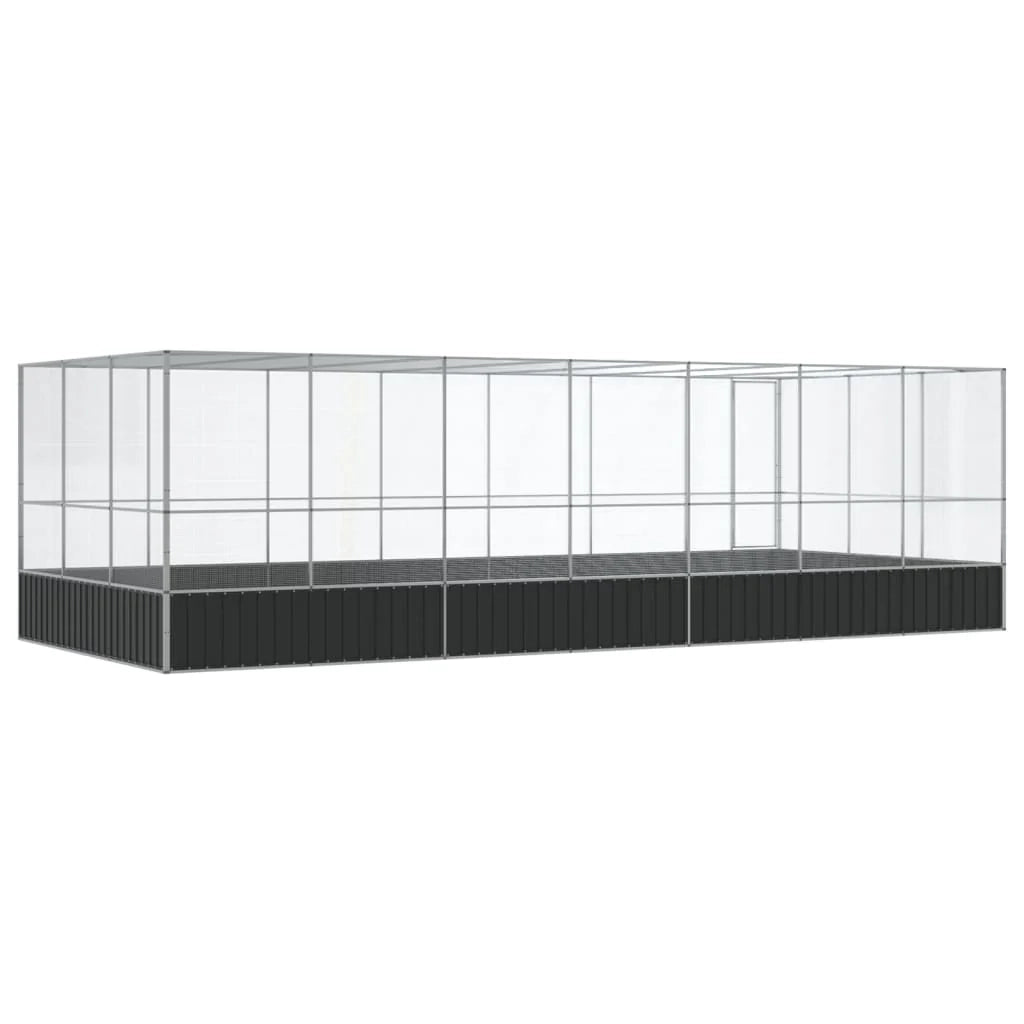 Voliera a gabbia con estensione in argento 725 x 307 x 212 cm acciaio argento 02_0045662