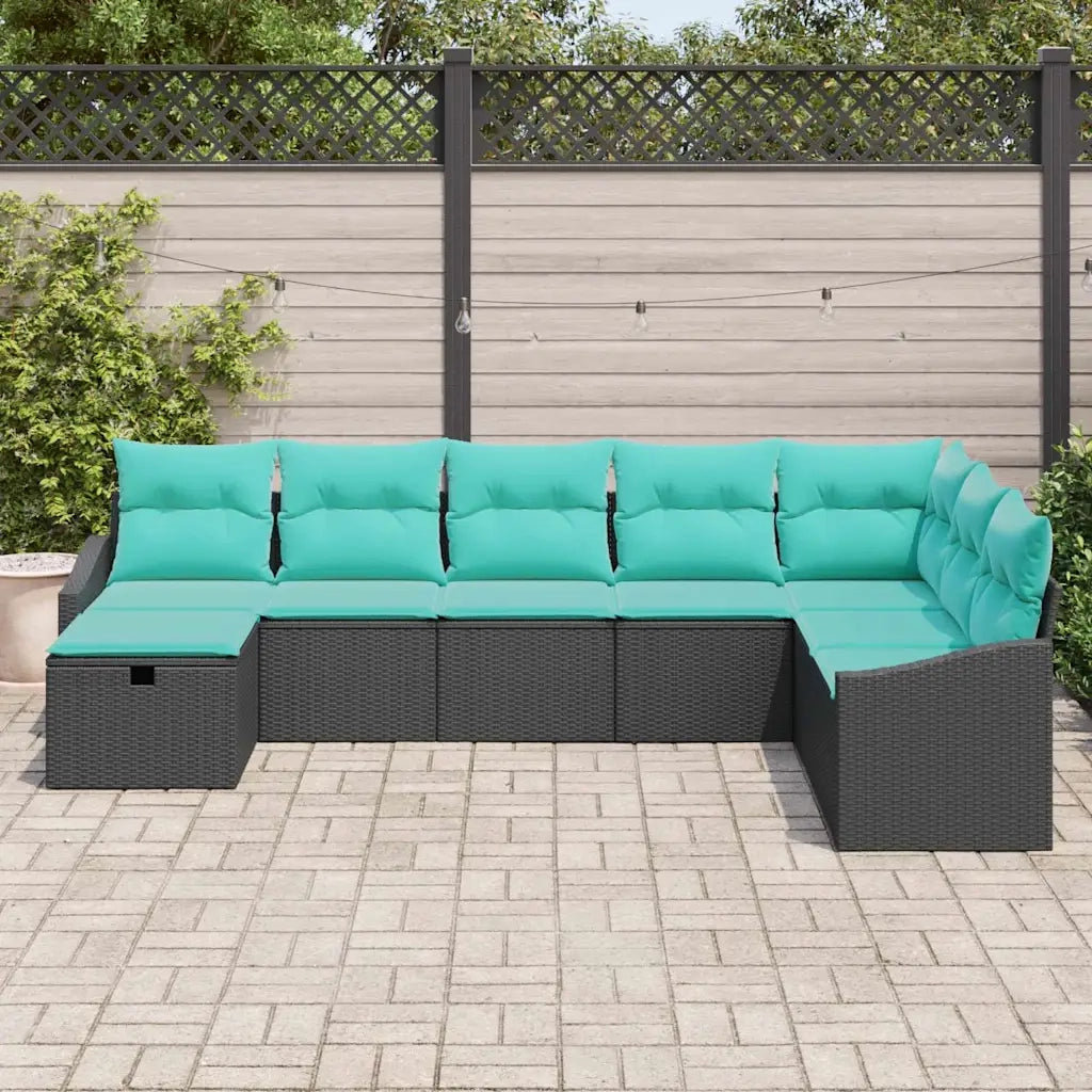 Set Divano da Giardino con cuscino 8 pcs Nero Poly Rattan