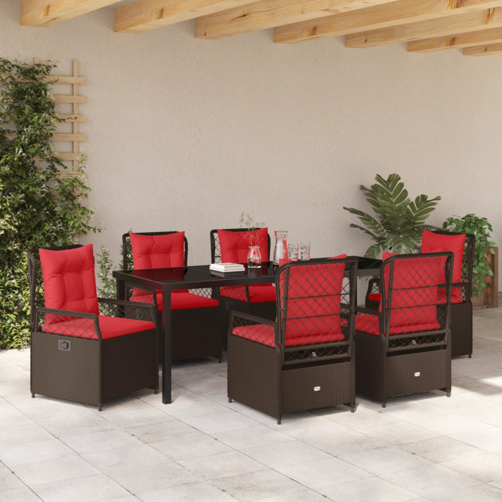 Set da Pranzo Giardino 7 Pezzi in Rattan Polietilene Marrone