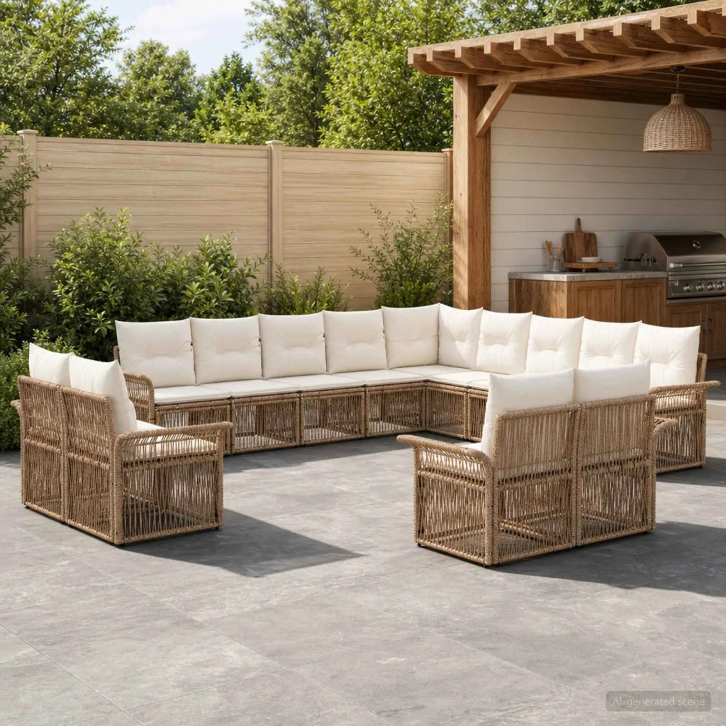 Set Divano da Giardino 13 pz Beige e Bianco Crema polyrattan 3435012