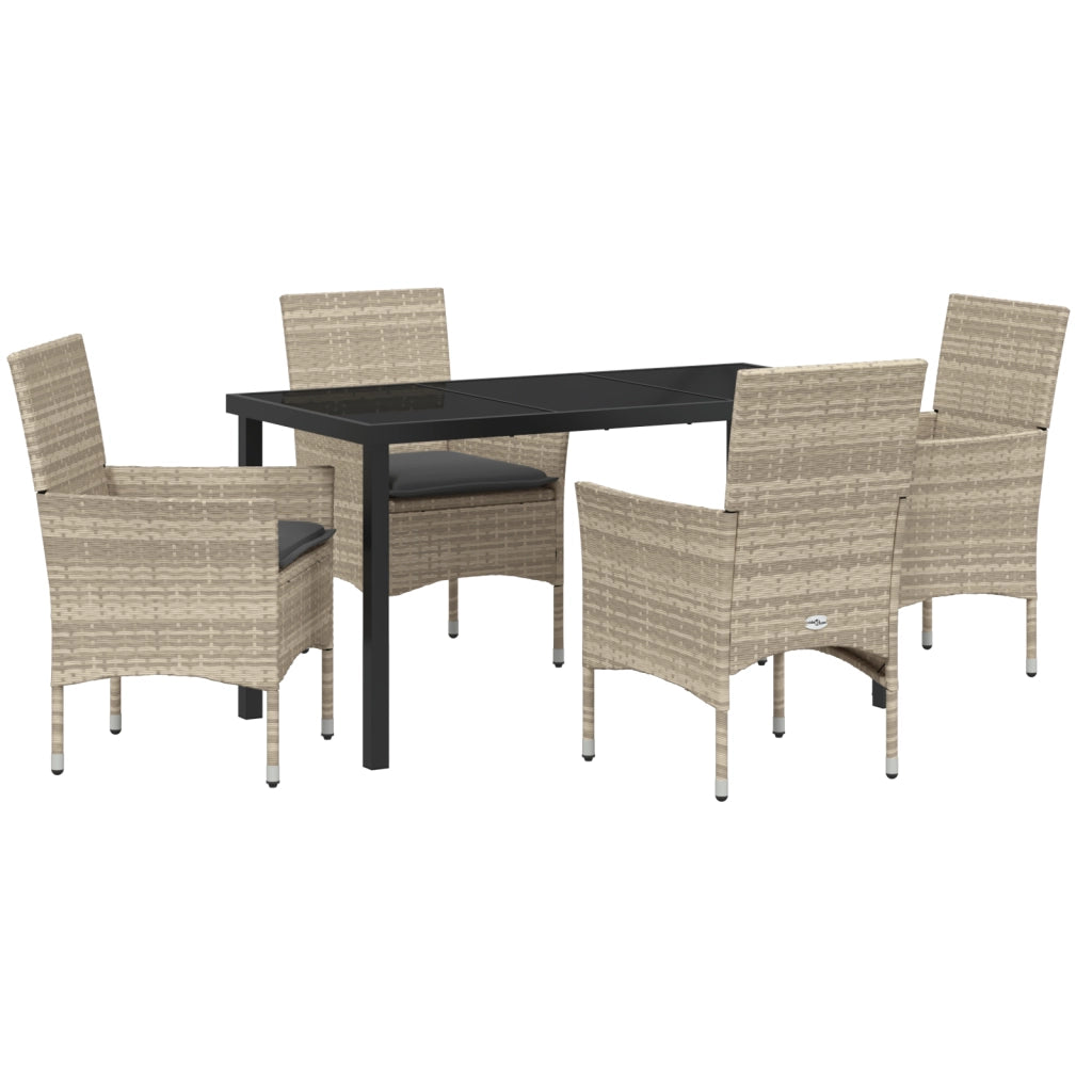 Set da pranzo da giardino 5 pezzi con cuscini in rattan sintetico grigio chiaro