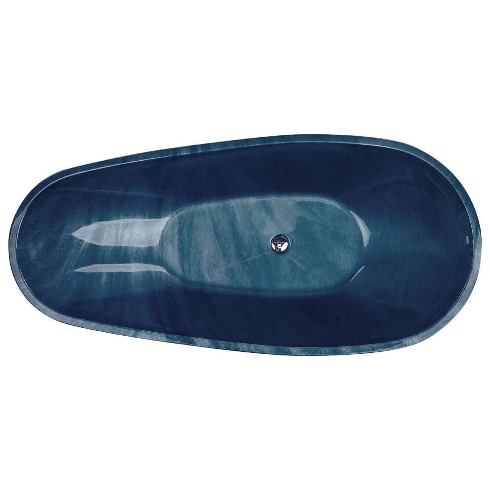 Vasca da bagno freestanding blu navy effetto marmo sanitario acrilico singolo 170 x 80 cm ovale design moderno