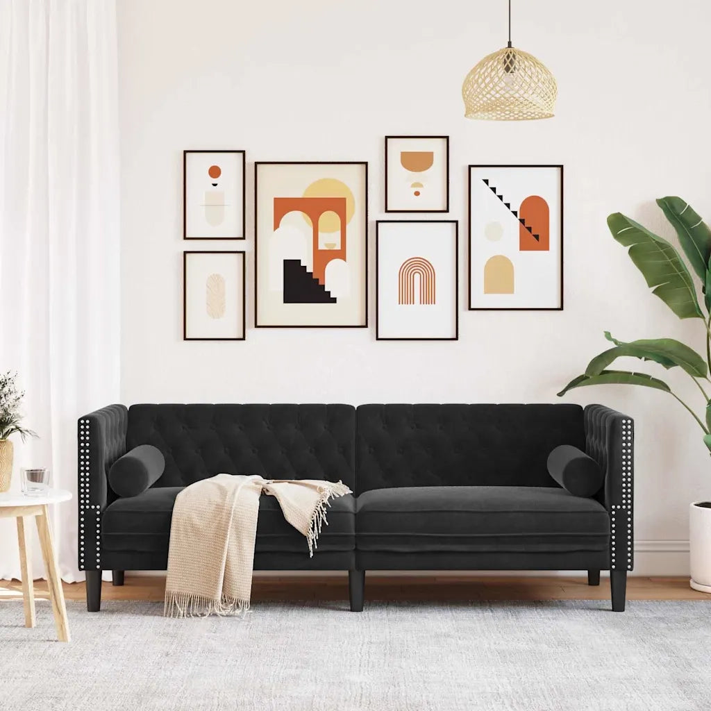 Divano Nero 194 x 74,5 x 70,5 cm Velluto