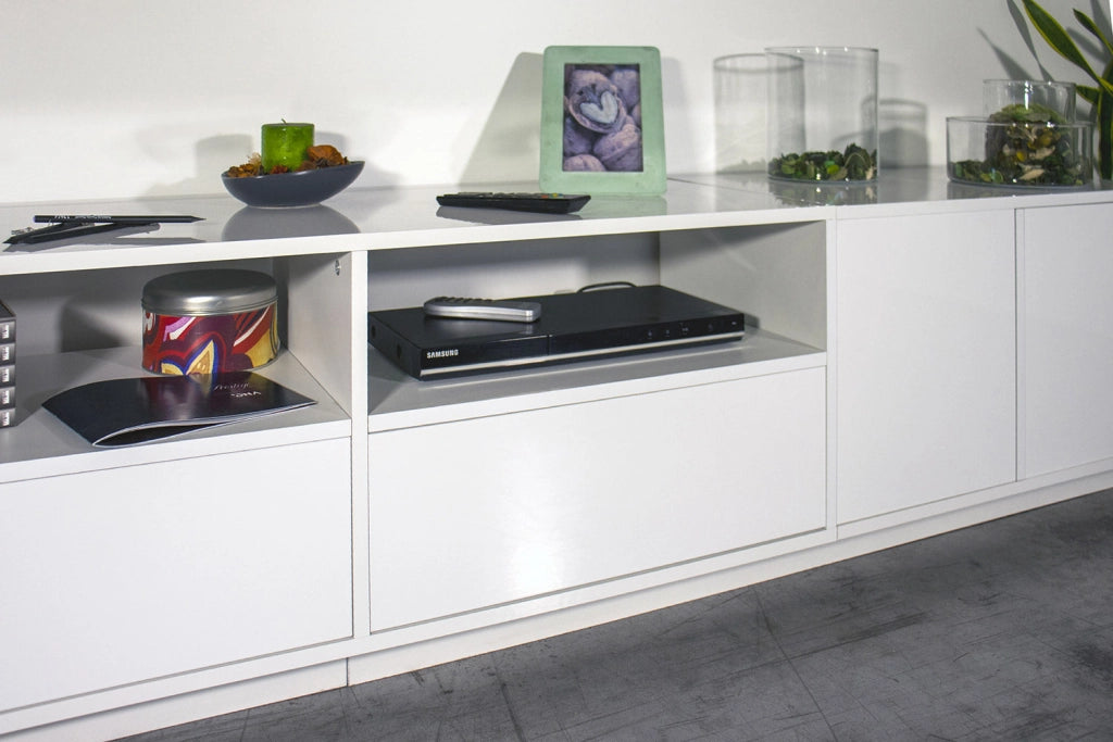 Mobile TV 4 Ante 2 Cassetti 260x41,4x46 cm Bloom Bianco Lucido
