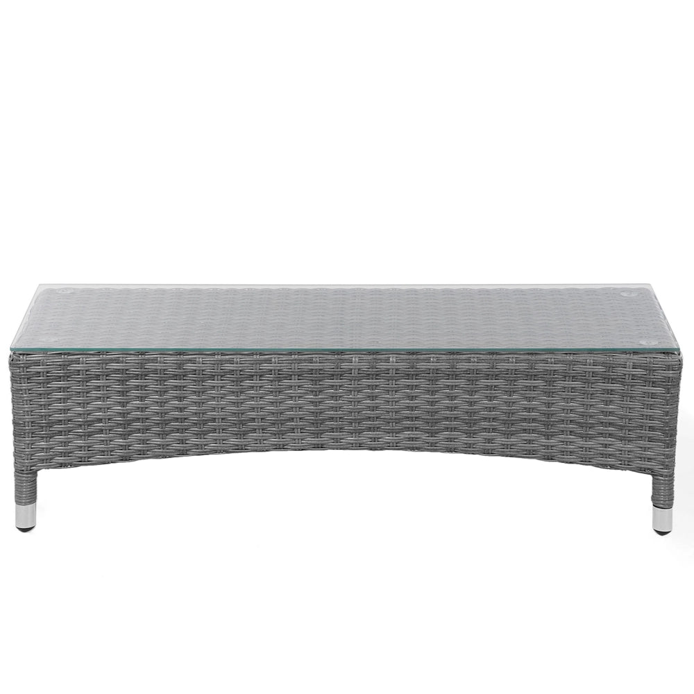 Lettino da giardino bianco e grigio finto rattan con cuscini Tavolino resistente alle intemperie