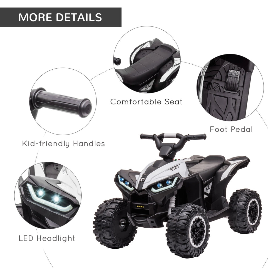 EasyComfort Quad per Bambini 3-5 Anni Elettrico 12V, 2 Velocità, Ruote Larghe con Clacson e Fari LED, Bianco