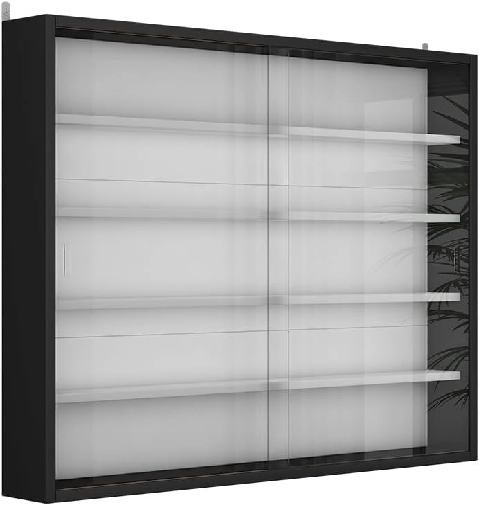 Vetrina a parete Showla, Nero/bianco, Con 4 ripiani, per montaggio a parete per conservazione e presentazione