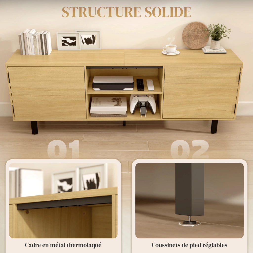 Mobile TV per TV fino a 65 pollici ¨C zephmum ¨C legno naturale 160x35x55,5cm
