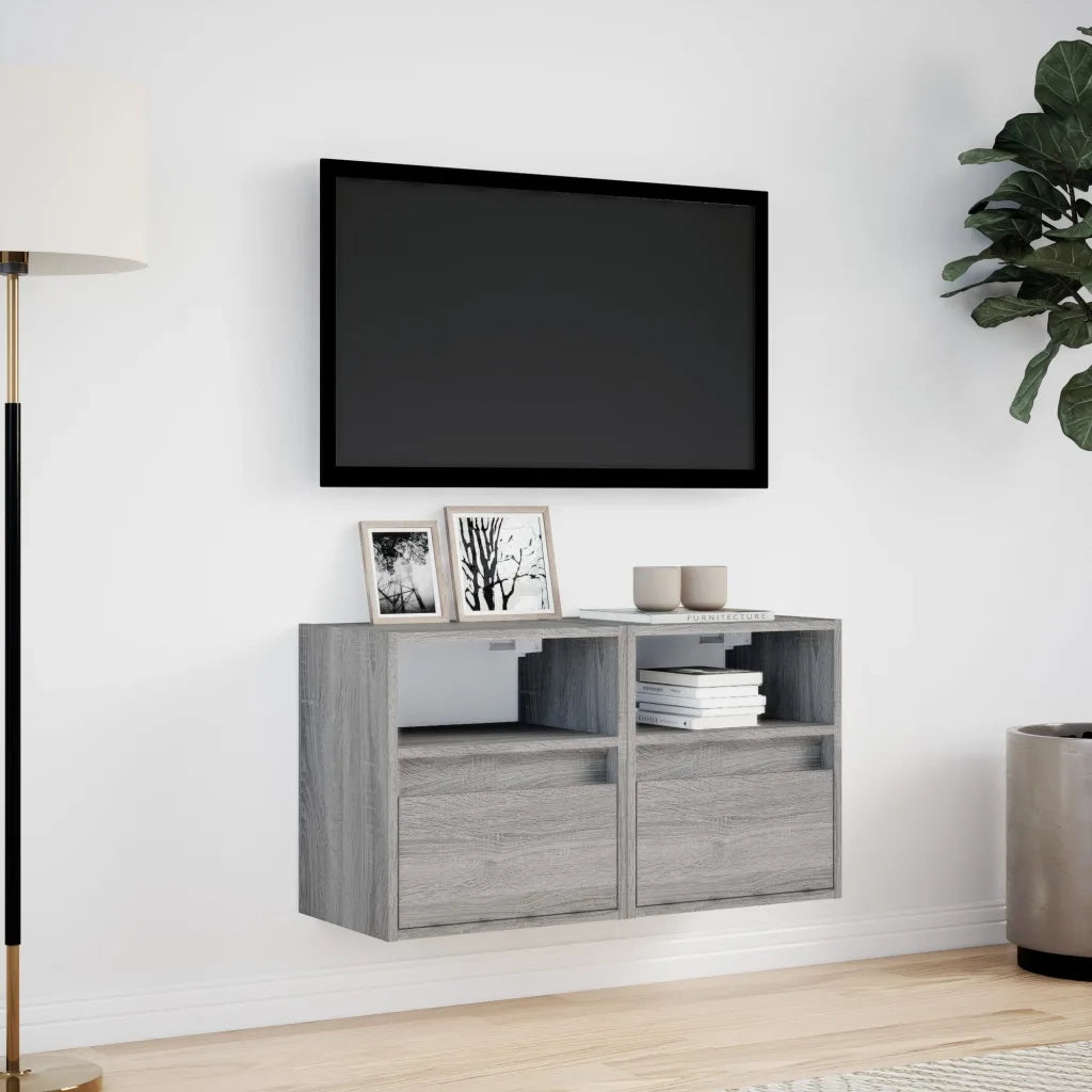 Mobili TV a Parete con Luci LED 2pz Grigio Sonoma 41x31x45 cm 852324